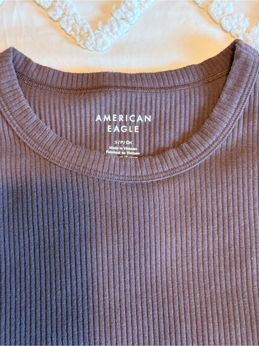 American Eagle Ribbed Crew Neck Tee Brown Small - Picture 3 of 5